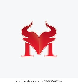 Letter M - bull logo - red sign - isolated vector illustration