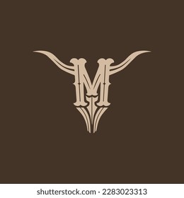 Letter M Bull Skull Logo Template