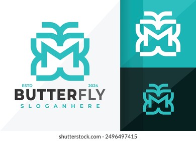 Letter M Butterfly Leaves Logo design vector symbol icon illustration