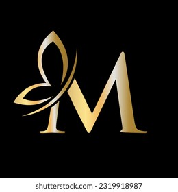 Letter M Butterfly Logo Concept For Luxury, Beauty, Spa and Fashion Symbol
