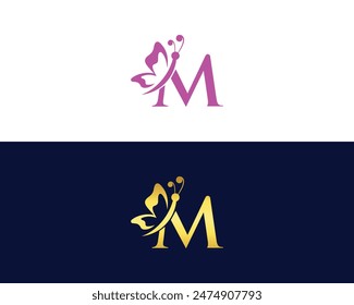 Letter M Butterfly Logo Vector Design Creative Vector Concept Template.