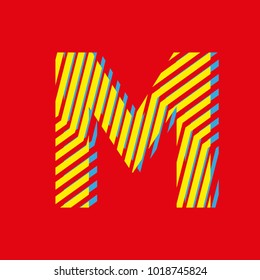 letter M, capital letter for advertising or editable editorial use, vector texture with lines