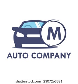 Letter m with car  template illustration. Fonts for event, promo, logo, and poster. Alphabet label symbol for branding and identity.
