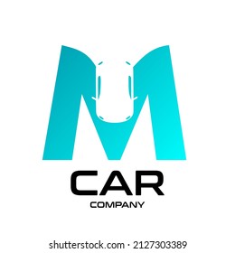Letter M with car vector logo. This design is modern and suitable for travel and transportation