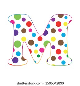 letter M. cartoon fun letters. alphabet for kids. Children's font. dot texture