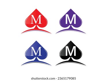 Letter M Casino Logo Design Vector Template . Poker Casino Vegas Logo Template