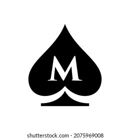 Letter M Casino Logo. Poker Casino Vegas Logo Template On Letter M. Poker Club Sign