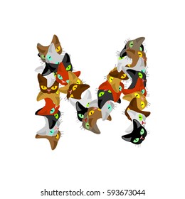letter M Cat font. Pet alphabet symbol. home animal ABC sign