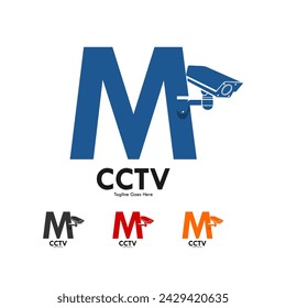 Letter m with cctv design logo template illustration.