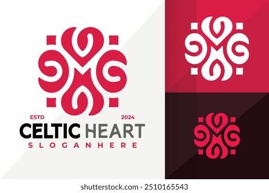 Letra M Celtic Heart Logo Icon Diseño de Vector. Ilustración creativa de diseños de logotipos simples