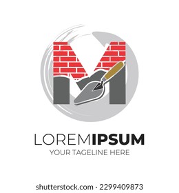 Letter M Cementing Brick Wall Logo Design Inspiration Vector Illustration