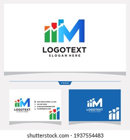 Diseño del logotipo de la barra de gráficos M y gráfico del vector de tarjetas de visita