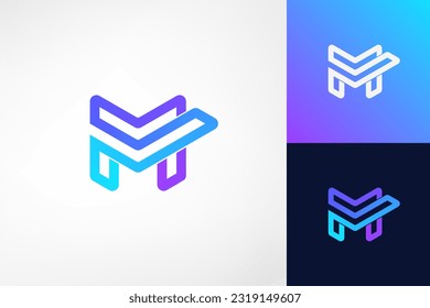 Letter M check mark or MV modern gradient monoline. Describes a business that has been accurately selected, examined or handled. Perfect logo for business consulting, accounting and finance, etc.