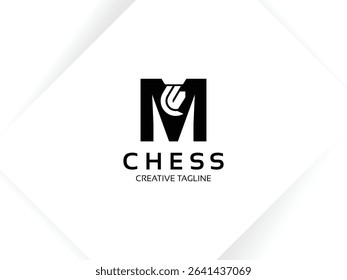 Letter M chess logo design template. Monogram knight logo