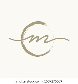 Letter M With Circle Brush Logo. Creative fashion logo design. handwritten logo for identity - Vector