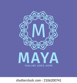 letter M circle mandala frame luxury and feminine initials vector logo design