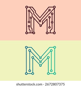 Concepto de logotipo de circuitos de letra M