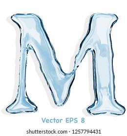 Letter M from clear transparent bluish water droplets  Vector EPS 8 