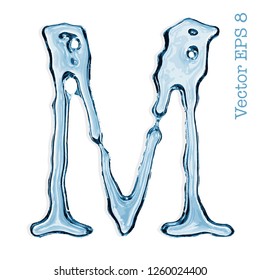 Letter M from clear transparent bluish water droplets  Vector EPS 8 