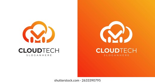 Letter M cloud logo design with modern orange gradient, tech and digital concept symbol