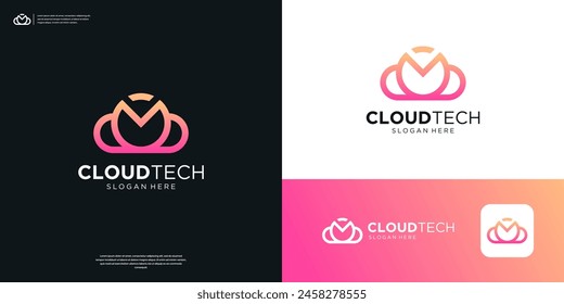 Letter M cloud tech server storage database logo design inspiration.