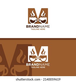 Letter M Coffee Cup, Tea, Chocolate, Logo Design Template Inspiration, Vector Illustration.