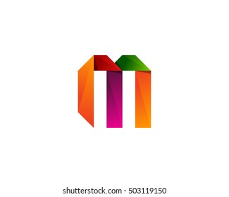 Letter M Colorful Origami 3D Ribbon Logo Design Template Element