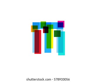 Letter M Colorful Overlay Irregular Break Shape Vector Logo Design Element