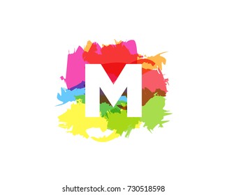 Letter M Colorful Paint Stroke Icon Logo Design Element