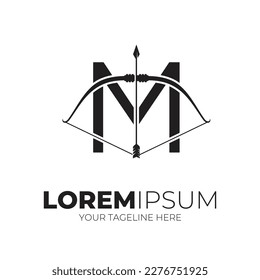 Letter M Combine Arrow And Bow Logo Designs Vector Illustration Black Color