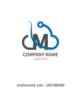 Letter M  combined with cloud technology icon logo illustration