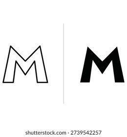 Letter M Comparison: Outline vs. Solid Black Icon on White Background