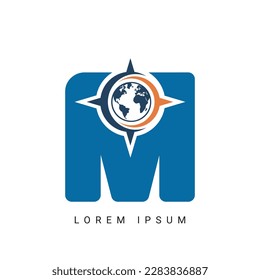 letter M with compass logo, icon, symbol, illustration design template