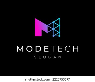 Letter M Connection Technology Digital Network Futuristic Structure Shape Vector Logo Design