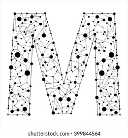 Letter M consisted of dots and lines, English alphabet