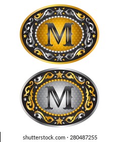 Letter M Cowboy belt buckle. Alphabet vector design
