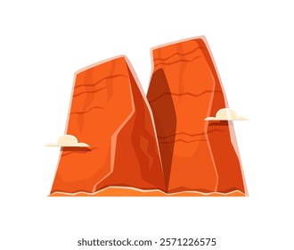 Letter M cowboy font, wild west typeface, western type, sheriff English alphabet. Cartoon vector abc character in shape of bold rocky desert landscape formations, featuring bright orange color