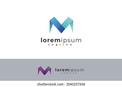 Letra M creativo 3d color azul moderno logotipo tecnológico	