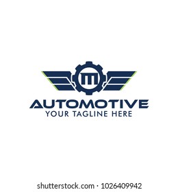 Letter M Creative Automotive Logo Design Template with wing symbol