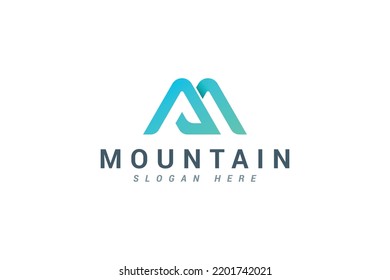 Logo de la montaña azul creativo de la letra M