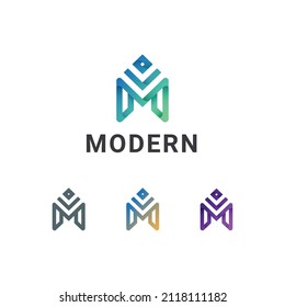 Letra M logotipo tecnológico verde creativo