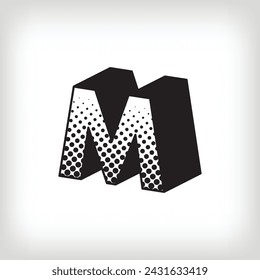 Letter M with creative shadow, pop art dot design alphabet sign. Vector. Modern background for posters, websites, web pages, business cards, postcards, interior design.