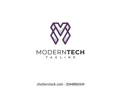 Letra M creativo línea simple arte tecnológico logotipo comercial