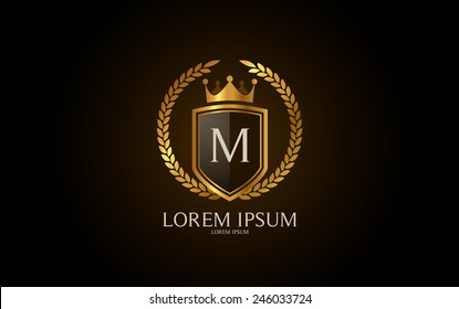 Letter M crest logo. Alphabet logotype vector design.