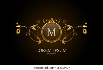 Letter M crest logo. Alphabet logotype vector design.