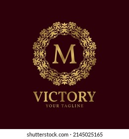 letter M crest organic luxury circular plants vector logo design