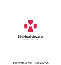 Letter M in cross logo vector for medical healthcare, hospital or clinic
