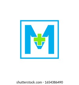 Letter M cross plus logo, Medical health care Logo