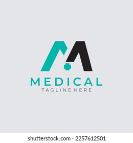 Letter M Cross Plus Logo, Medical Health Care Logo Template Design