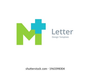 Letra M cruzada más elementos de diseño de iconos de logotipo médico